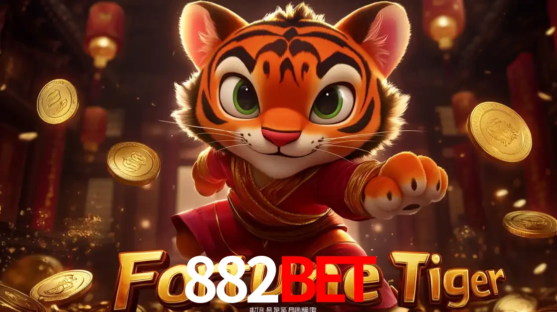 O carismático mascote do jogo de slot Fortune Tiger, um tigre fofo em pose de artes marciais, pronto para trazer sorte e multiplicadores de ganhos no cassino online 882BET.