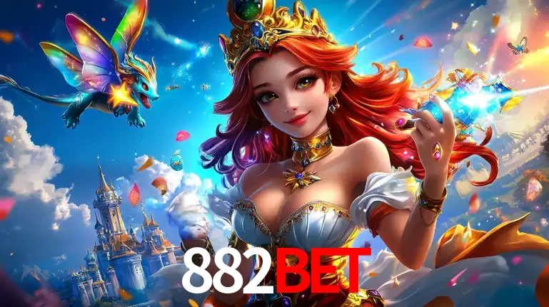 A princesa de um reino de fantasia mágico, com seu pequeno dragão, apresentando um mundo de prêmios encantados nos jogos de caça-níqueis do cassino 882BET.